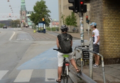 Kopenhagen, Radfahrer-Standhilfe vor einer Ampel